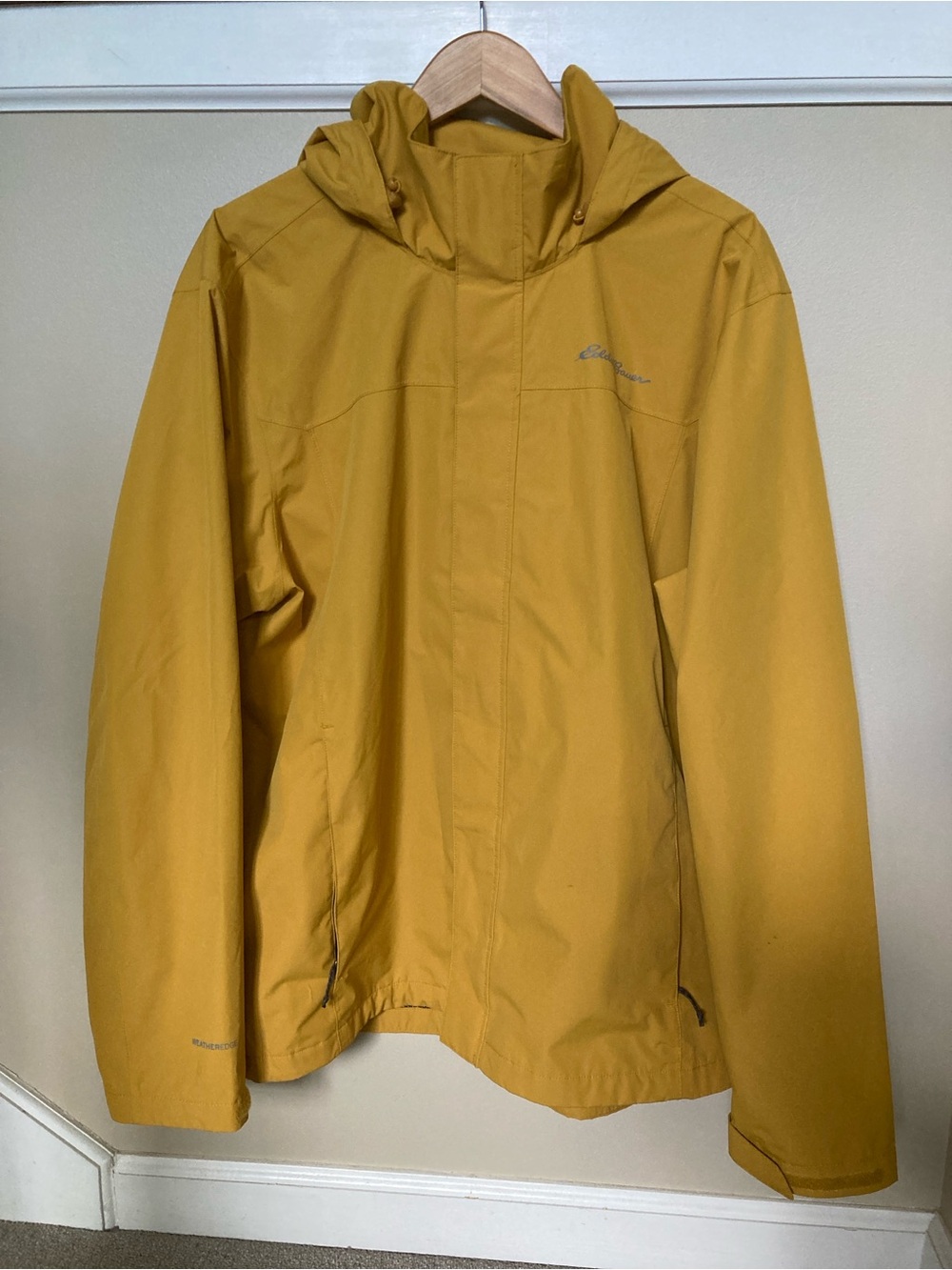 Eddie Bauer Men's Mustard Yellow Hooded Raincoat